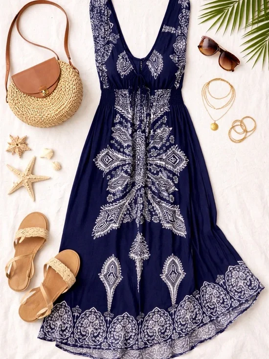 Jessica Taylor 2XL Navy Paisley Maxi Dress | Plus Size Boho Flowy Dress - Picture 2 of 4